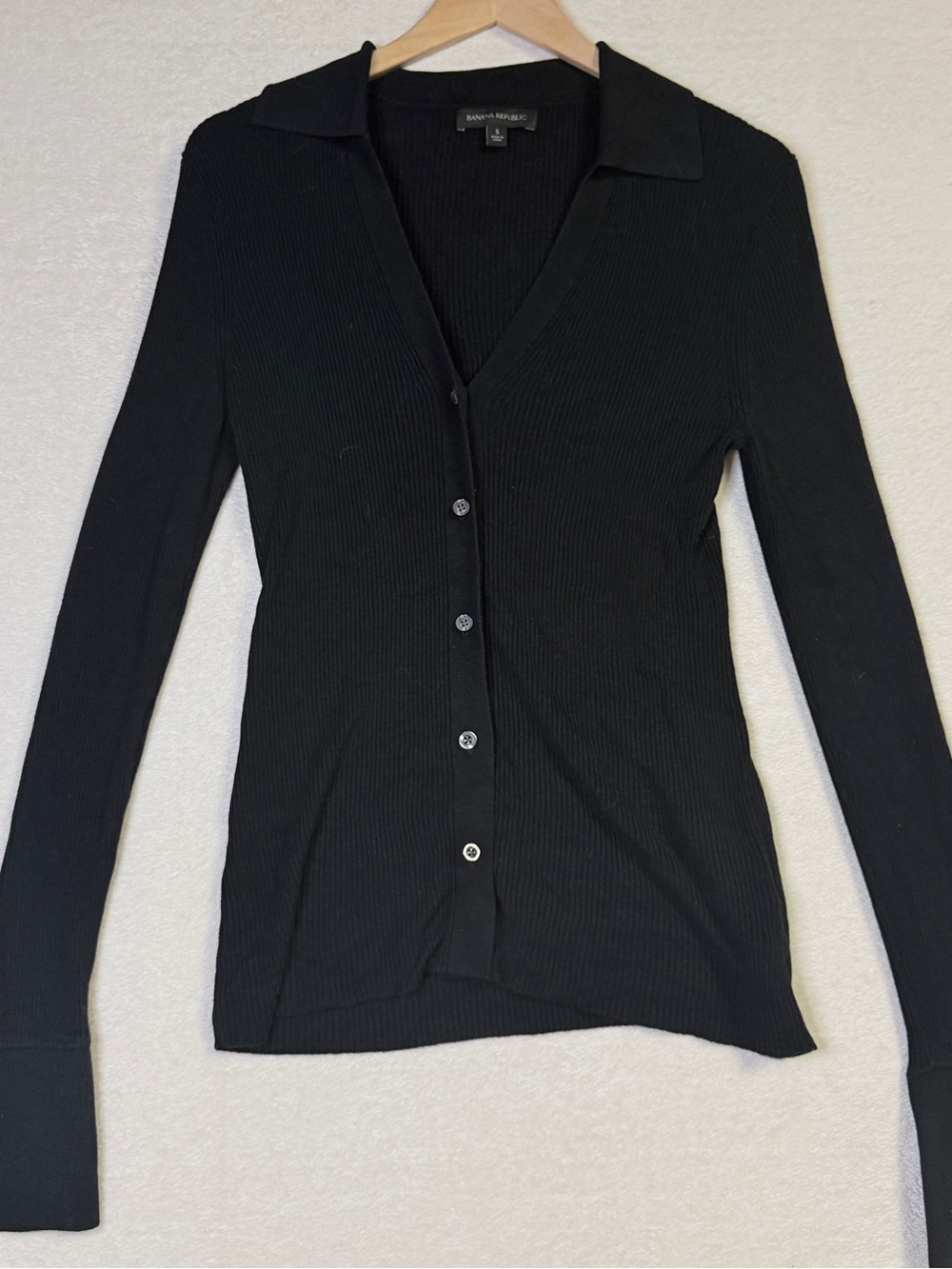 Banana Republic Black Ribbed Button-Front Slim Top